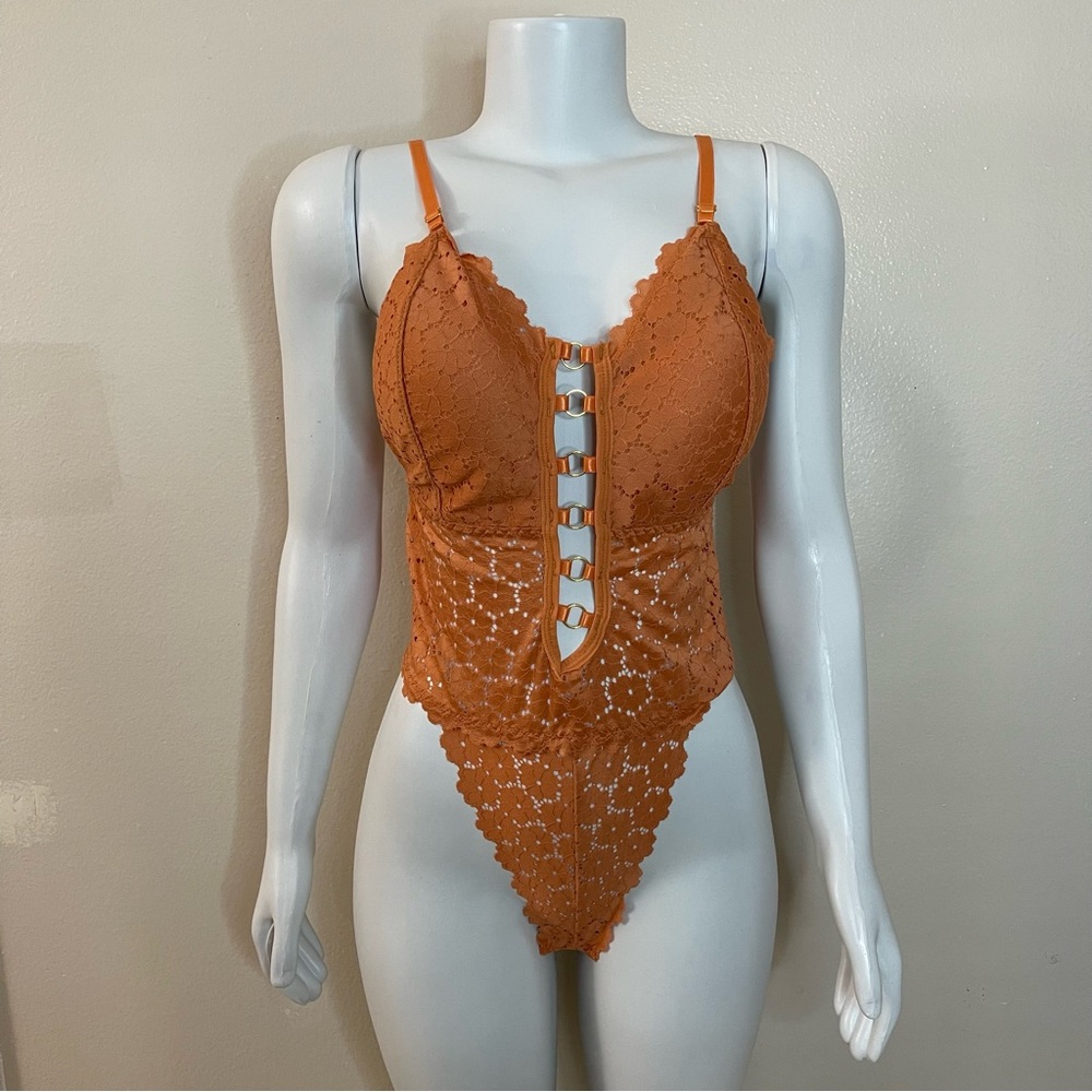 Orange lace removable pads Teddy bodysuit